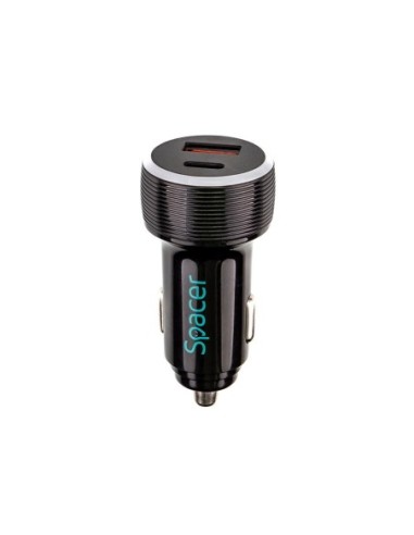 Alim. auto Spacer USB-A&C 17W negru