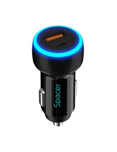 Alim. auto Spacer USB-A&C 17W negru