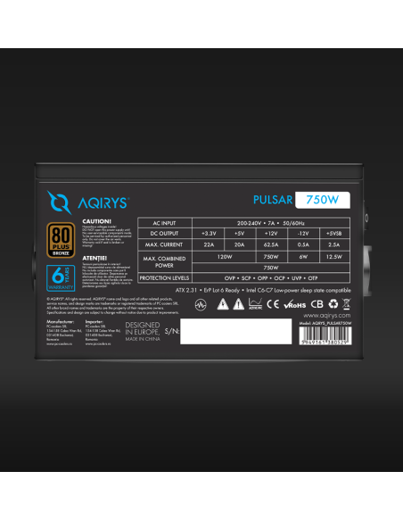 Sursa Aqirys Pulsar 750W 80+ White cert