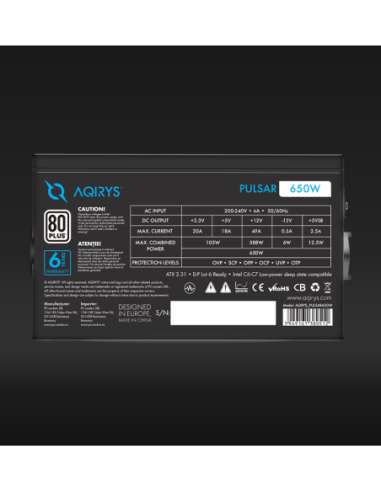 Sursa Aqirys Pulsar 650W 80+ White cert