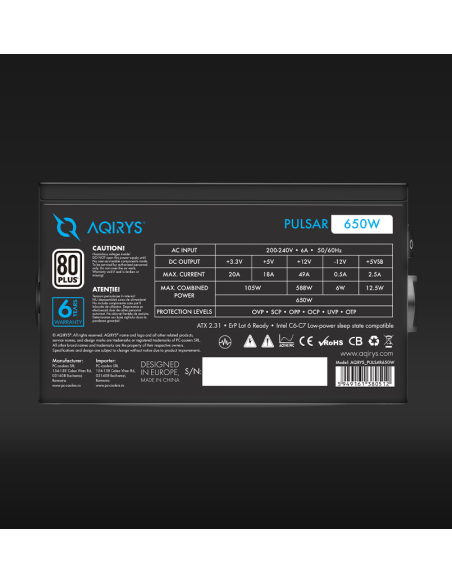 Sursa Aqirys Pulsar 650W 80+ White cert
