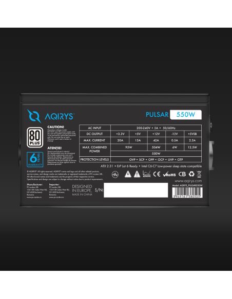 Sursa Aqirys Pulsar 550W 80+ White cert