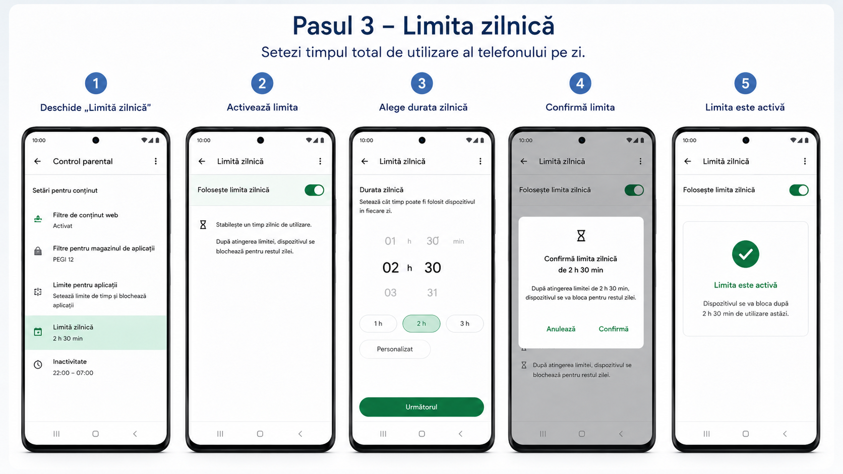 Android 17 - setarea limitei zilnice pentru telefonul copilului
