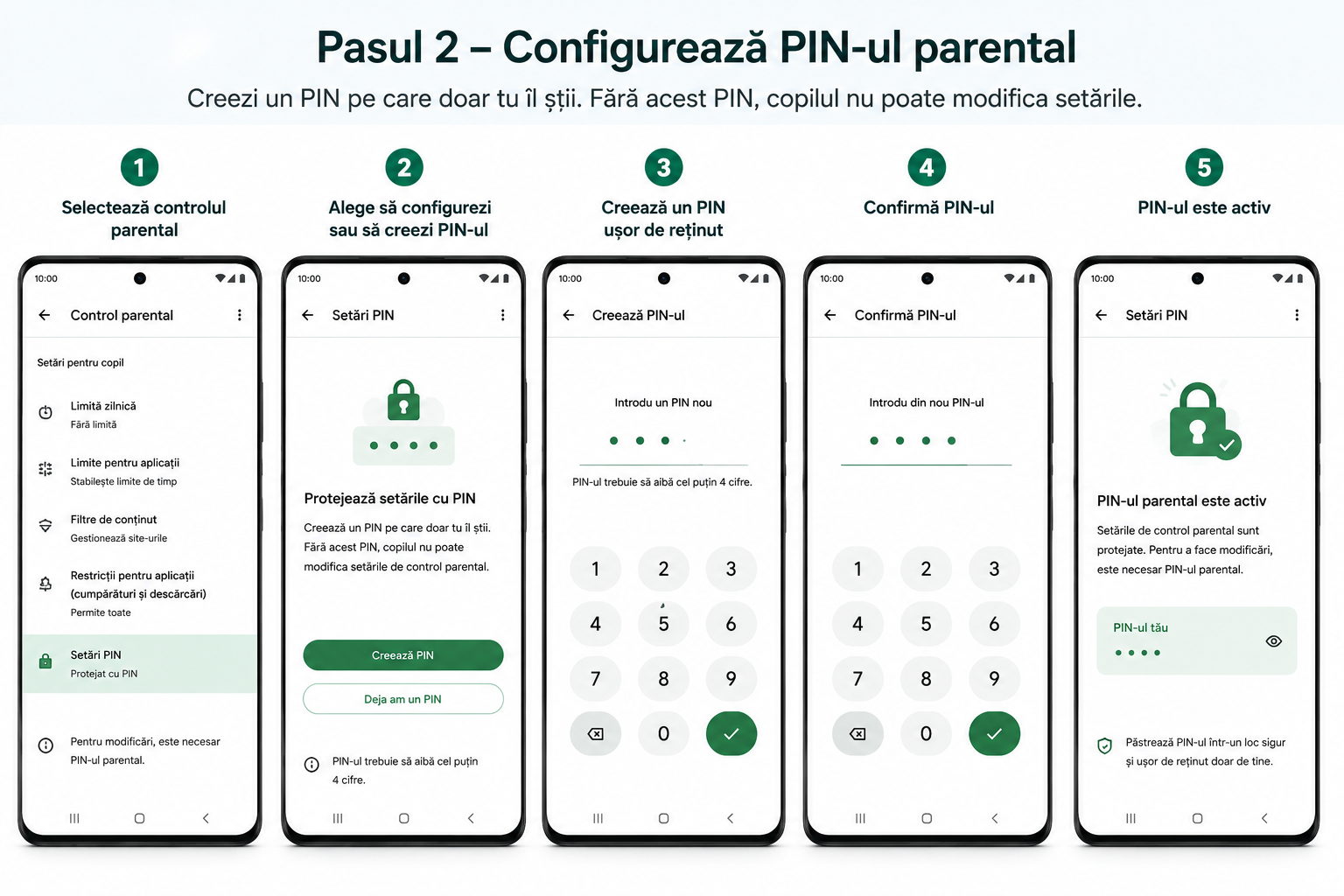 Android 17 - configurarea PIN-ului pentru control parental