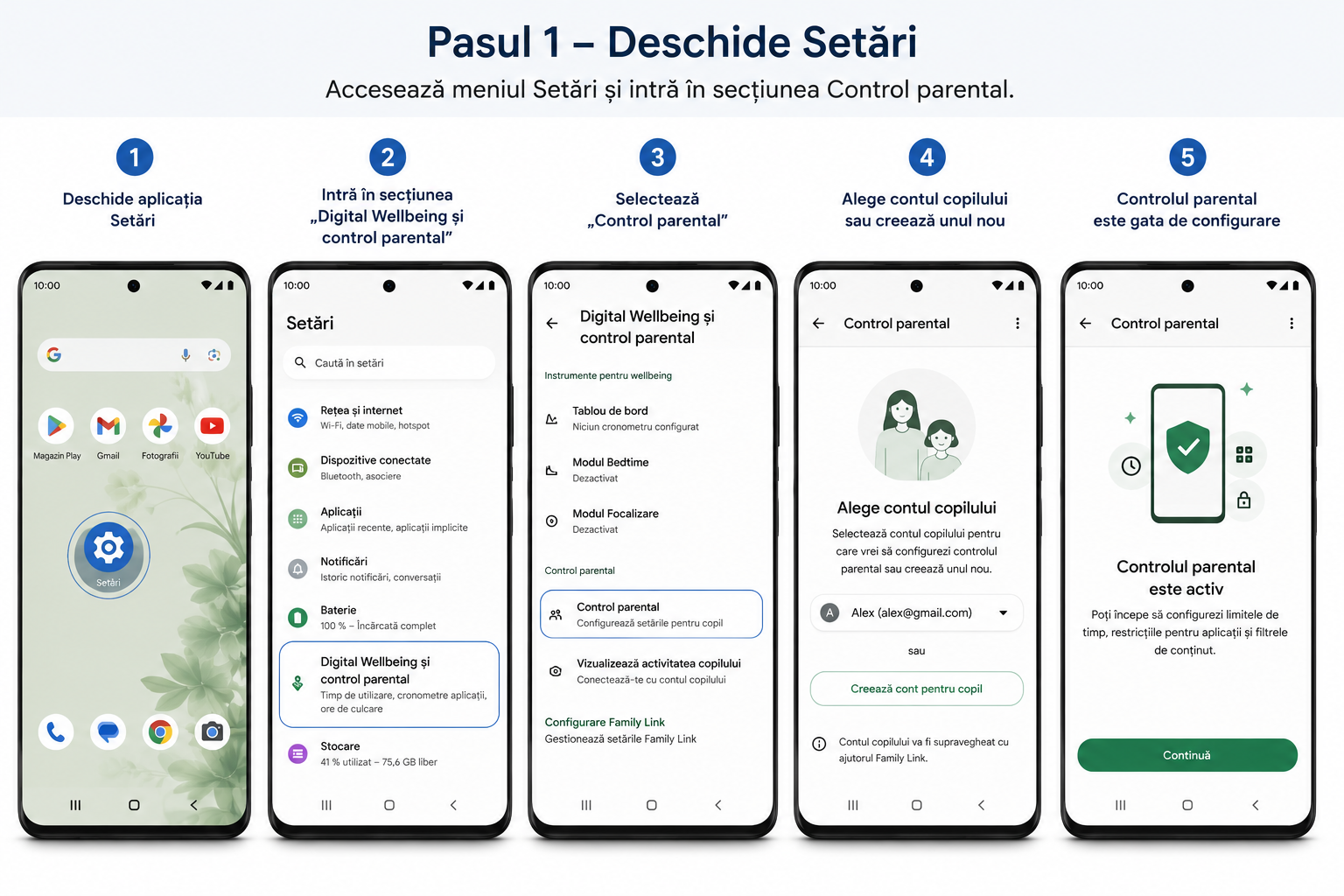Android 17 - deschide Setări și configurează Control parental