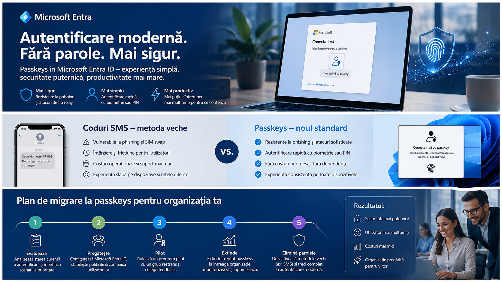 Microsoft Entra passkeys pentru firme - autentificare modernă și securizată
